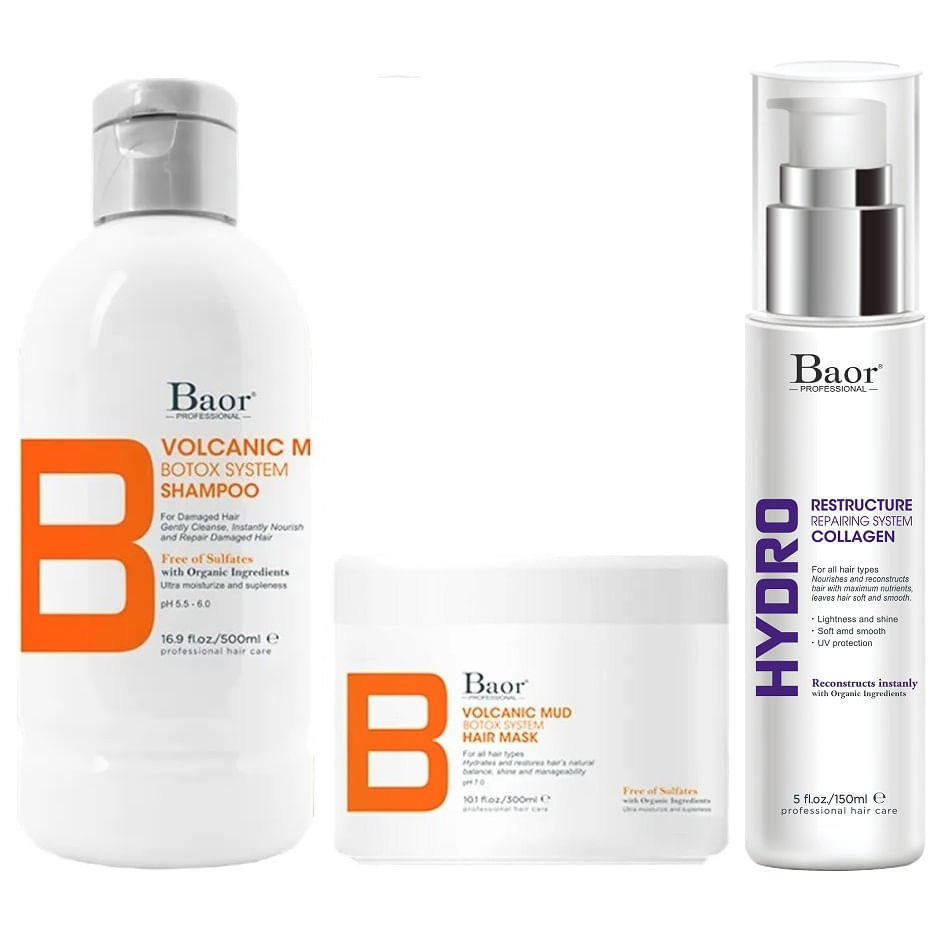 Shampoo Hidratante Post Botox + Mascarilla + Hydro Baor B Volcanic Mud