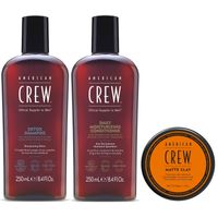 Shampoo Detox + Acondicionador + Cera Matte Clay American Crew Men