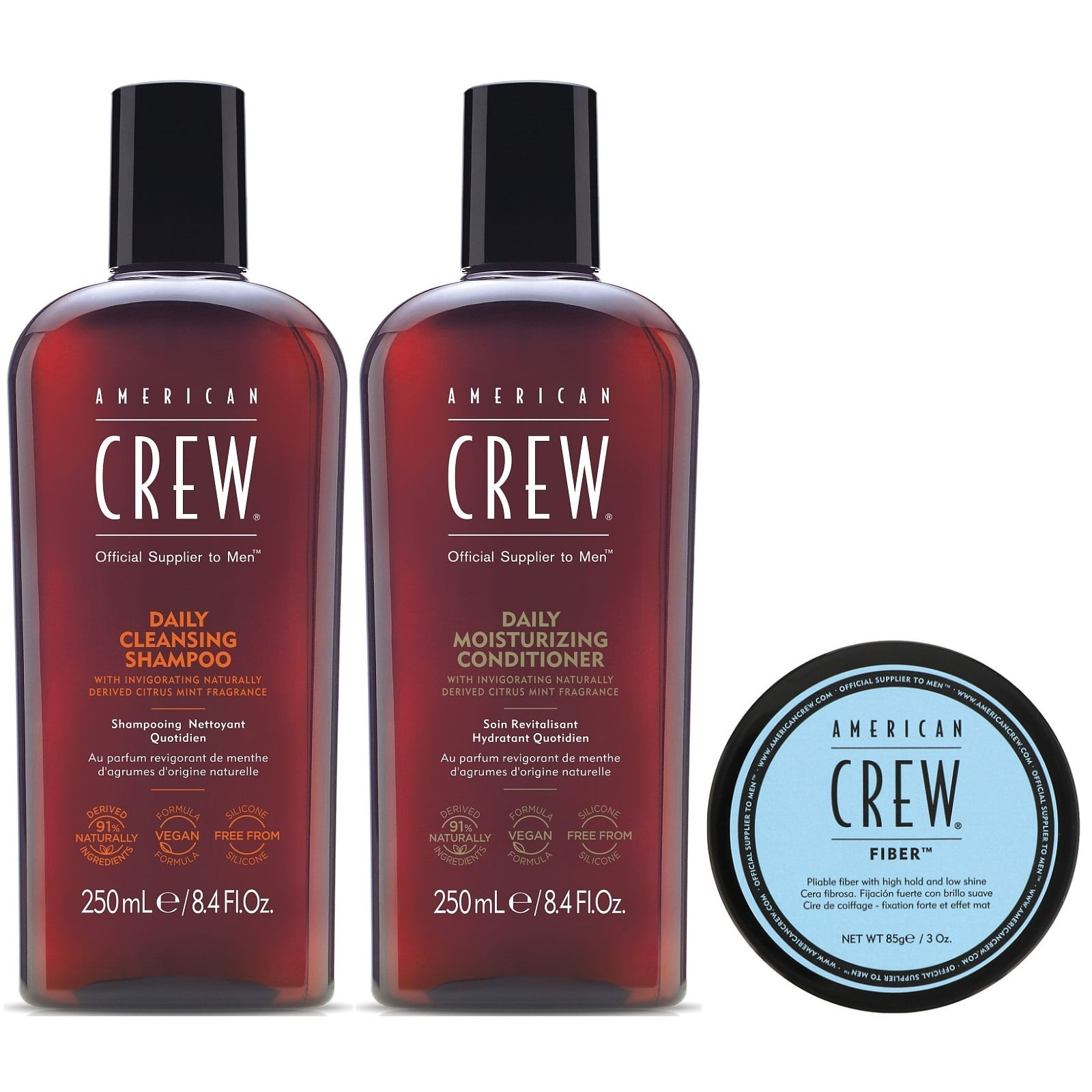 Daily Shampoo + Acondicionador + Cera Fiber 85gr American Crew Men
