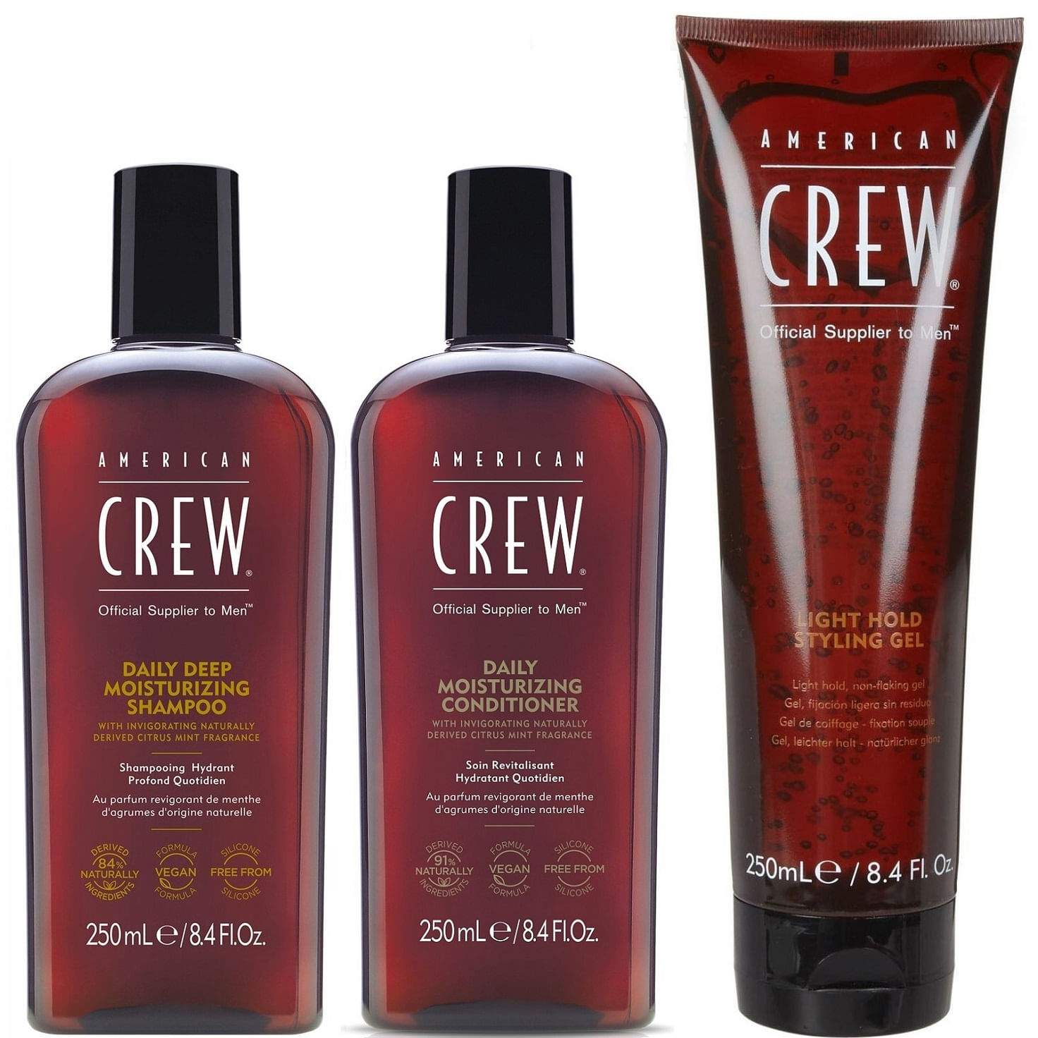 Shampoo Hidratante + Conditioner +Gel Fijación Suave American Crew Men