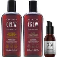 Shampoo Hidratante + Conditioner + Aceite para Barba American Crew Men