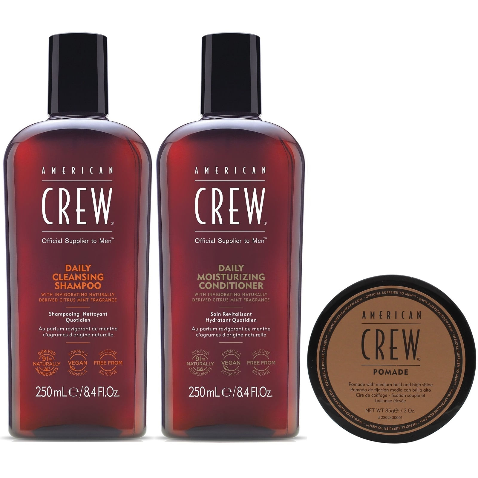 Daily Shampoo + Acondicionador + Cera Pomade American Crew Men