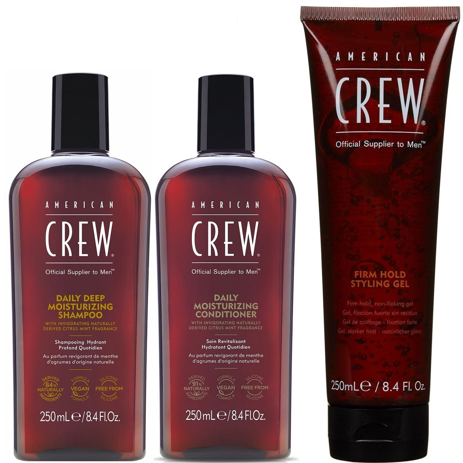 Shampoo Hidratante +Conditioner +Gel Fijación Fuerte American Crew Men