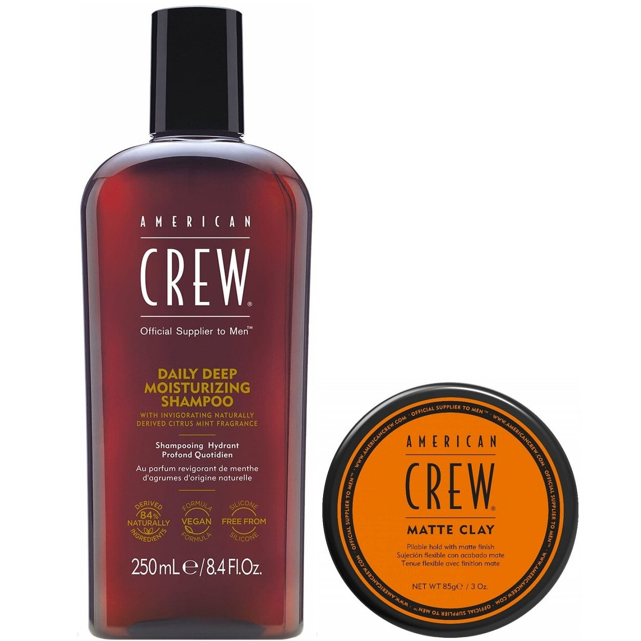 Shampoo Hidratante 250ml + Cera Matte Clay 85gr American Crew Men