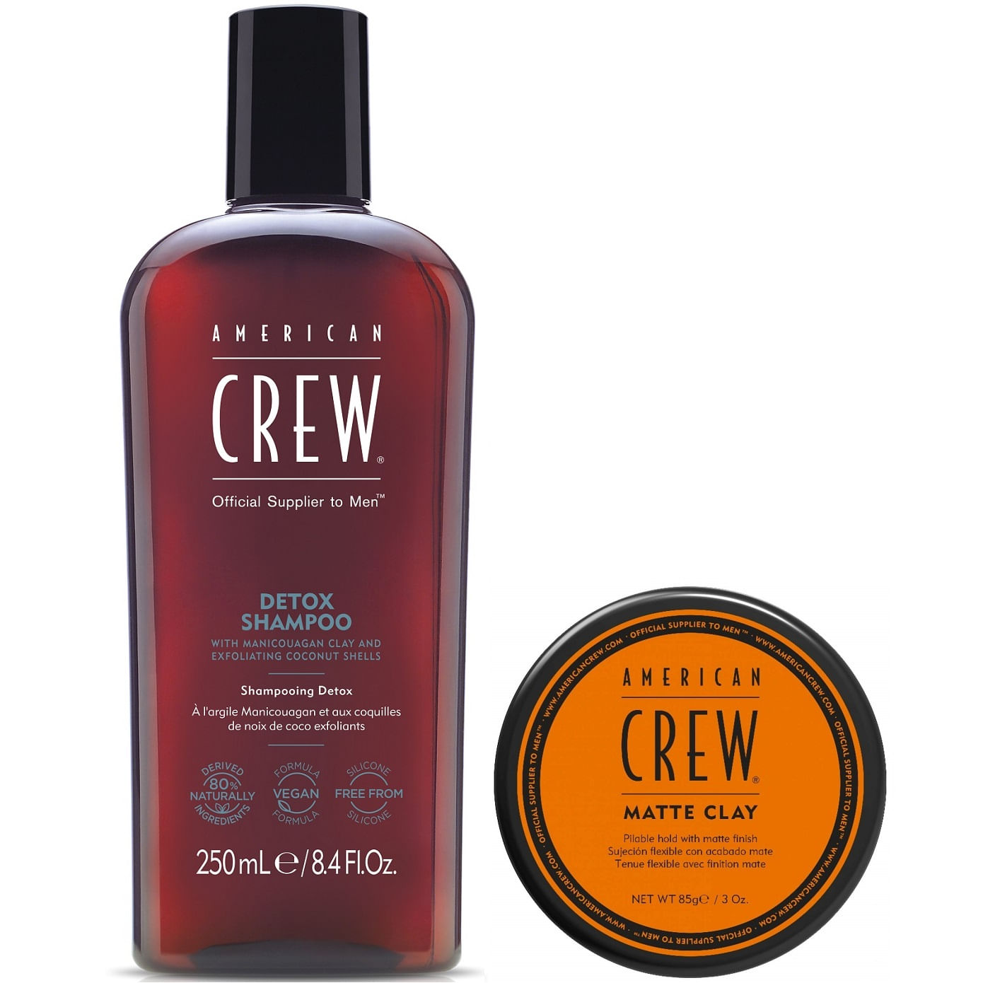 Shampoo Exfoliante Detox + Cera Matte Clay American Crew Men