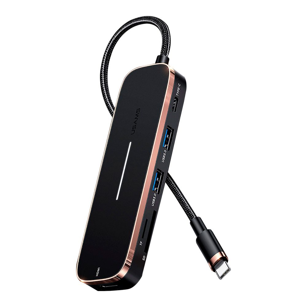 Adaptador Multifunción Usams USSJ575 6en1 Type-C a 2USB+TypeC+MicroSD+SD+HDMI Negro
