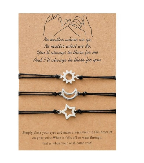 Set x 3 pulseras plateadas sol luna y estrella mejores amigos bff San Valentin