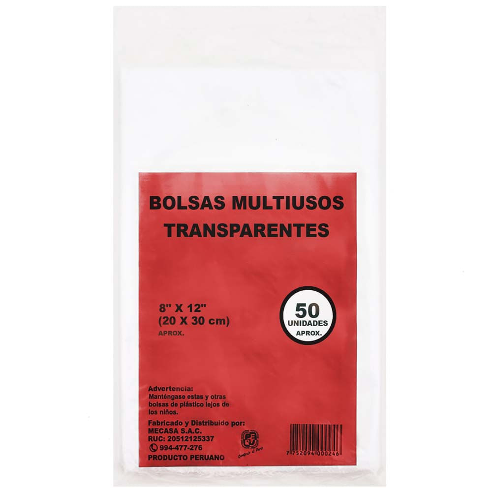 Bolsa Chequera MECASA Transparente 20x30cm Paquete 50un