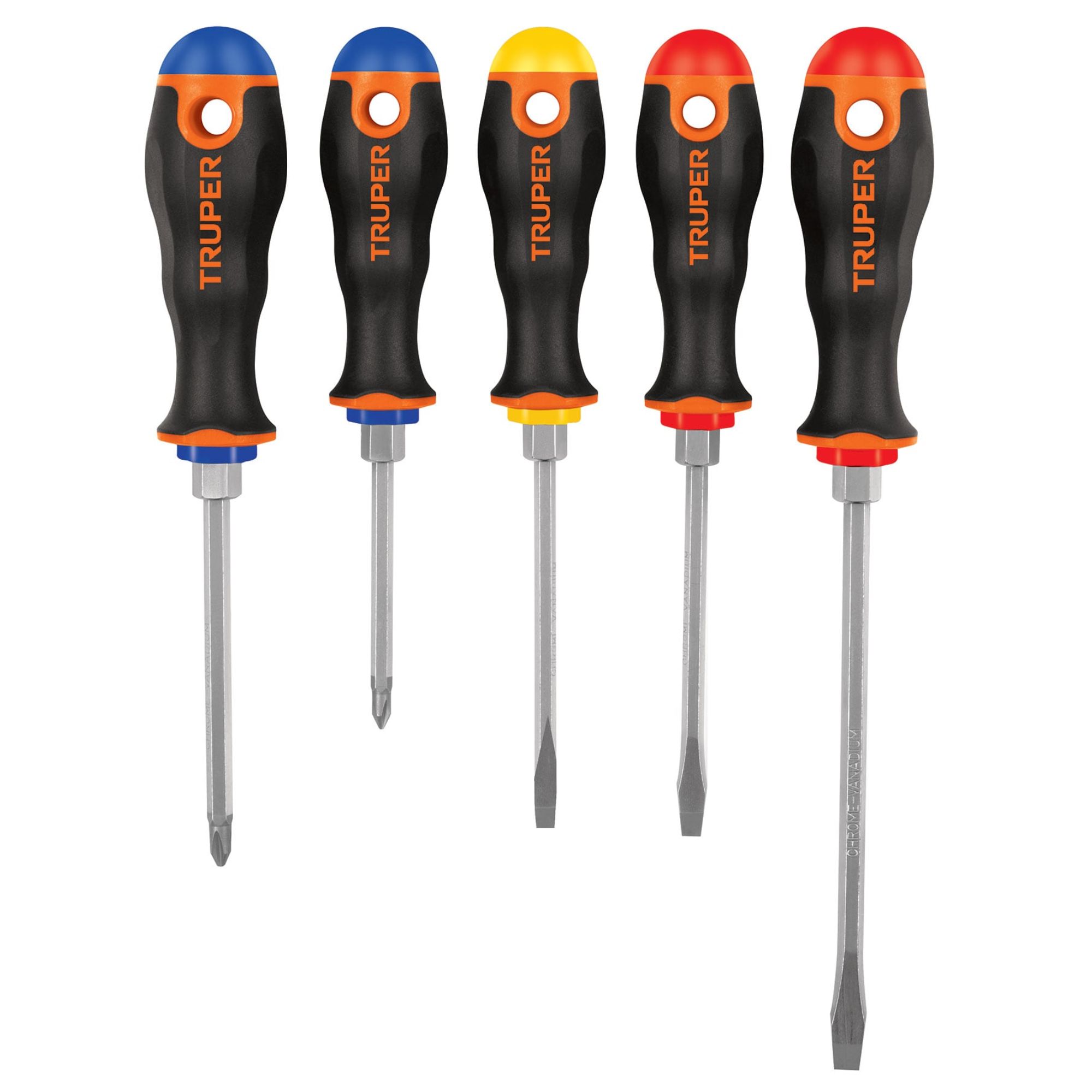 Juego de 5 desarmadores mango confort grip, truper