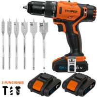 Combo, taladro percutor inalámbrico 2 baterías 20V, juego de brocas planas para madera