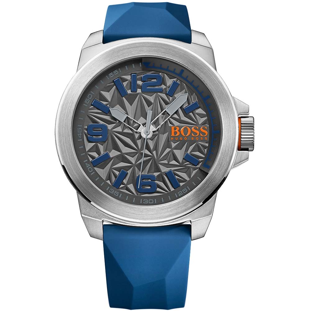 Reloj Hugo Boss New York 1513355 Acero Inoxidable Correa Silicona Azul Dial Gris