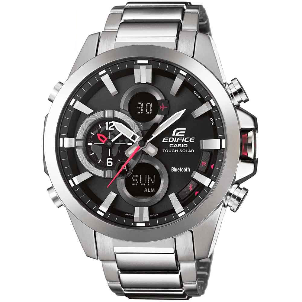 Reloj Casio Edifice ECB-500D-1A Solar Bluetooth Mobile Link Luz Led Plateado Negro