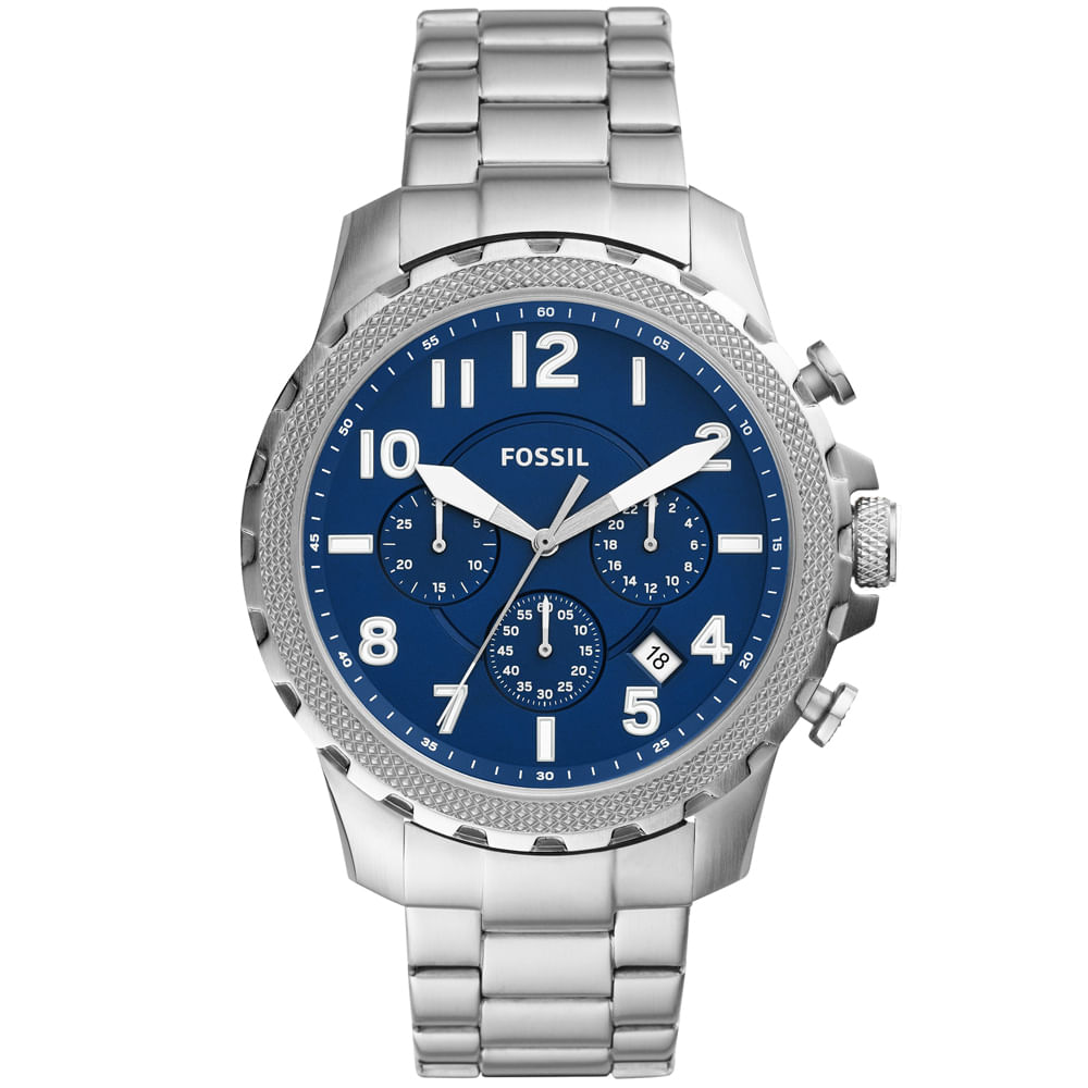 Reloj Fossil Bowman FS5604 Fecha Cronómetro Acero Inoxidable Plateado Azul