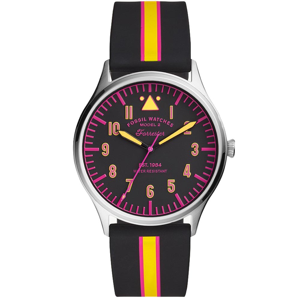 Reloj Fossil Forrester FS5613 Acero Inoxidable Correa de Silicona Negro Fucsia
