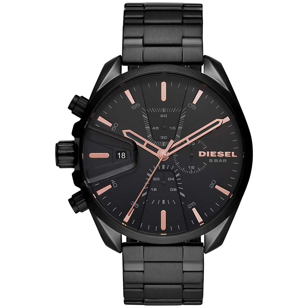 Reloj Diesel MS9 Chrono DZ4524 Fecha Cronometro Acero inoxidable Negro Oro Rosado