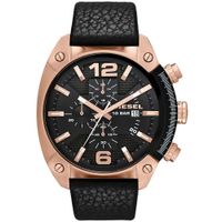 Reloj Diesel Overflow DZ4297 Fecha Cronómetro Acero Inoxidable Rose Gold Correa de Cuero Negro