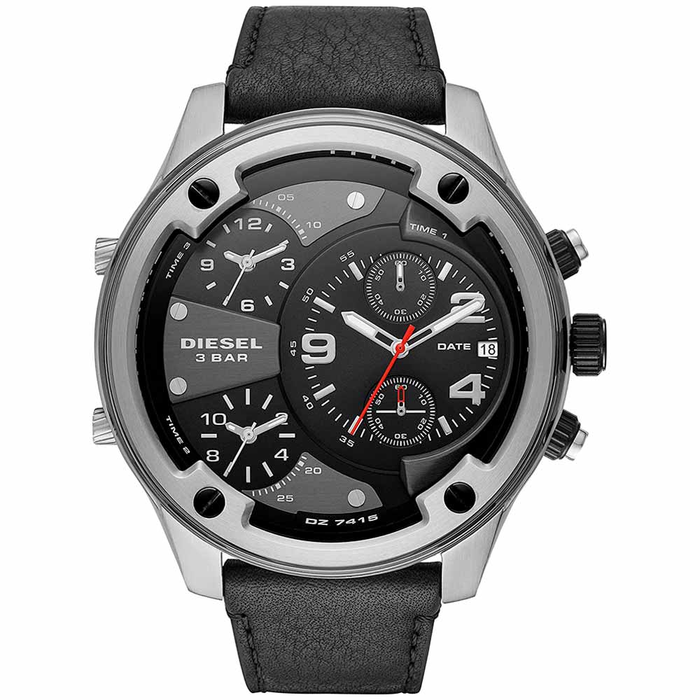 Reloj Diesel Boltdown DZ7415 Triple Hora Fecha Cronometro Correa de Cuero Negro