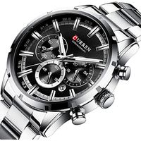Reloj Lujo CURREN 8355 Negro/Plata Cronógrafos Cuarzo