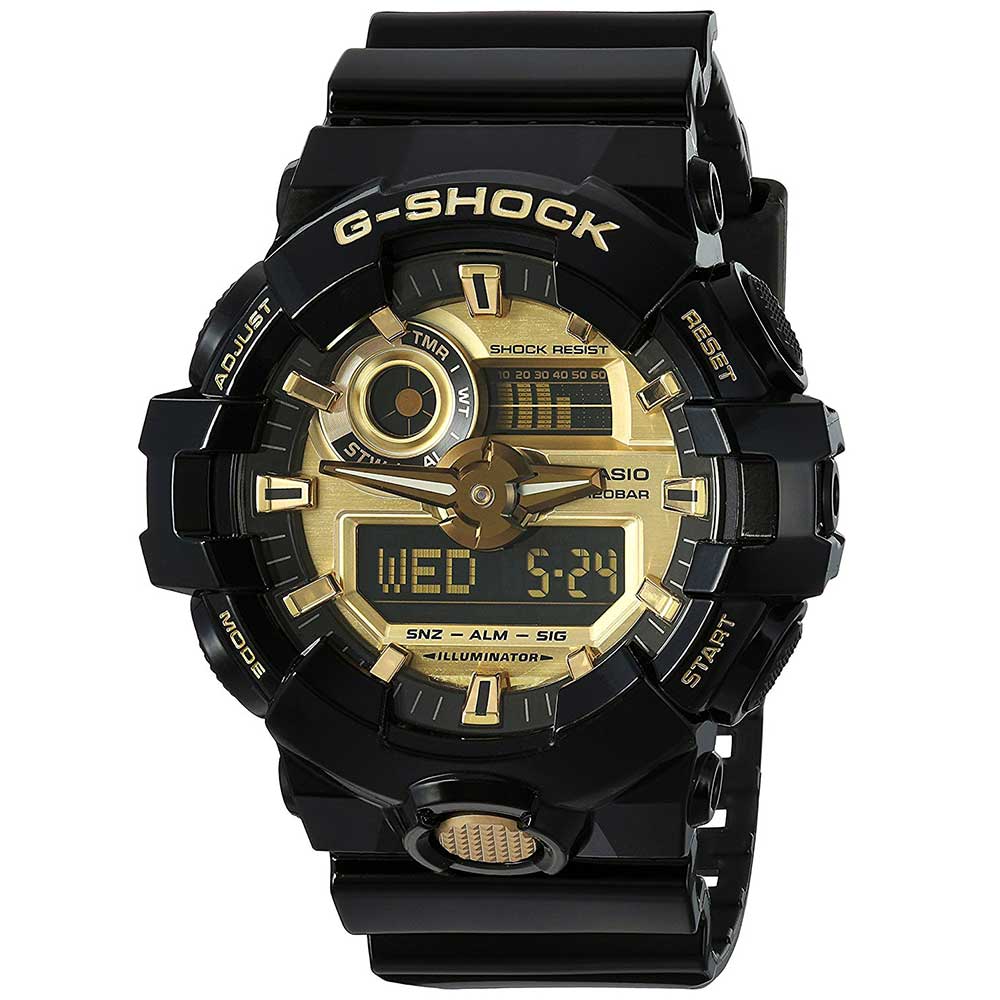 Reloj Casio G-Shock GA710GB-1A Digital Analógico Luz Led Resina Negro Brillante y Dorado