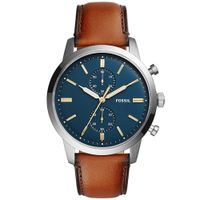 Reloj Fossil Townsman FS5279 Cronometro Correa De Cuero Marrón Dial Azul