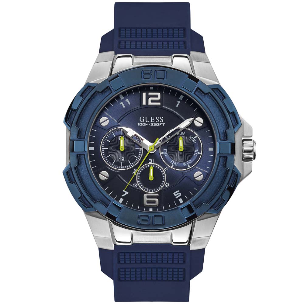 Reloj Guess Genesis W1254G1 Multifuncional Silicona Azul Plateado