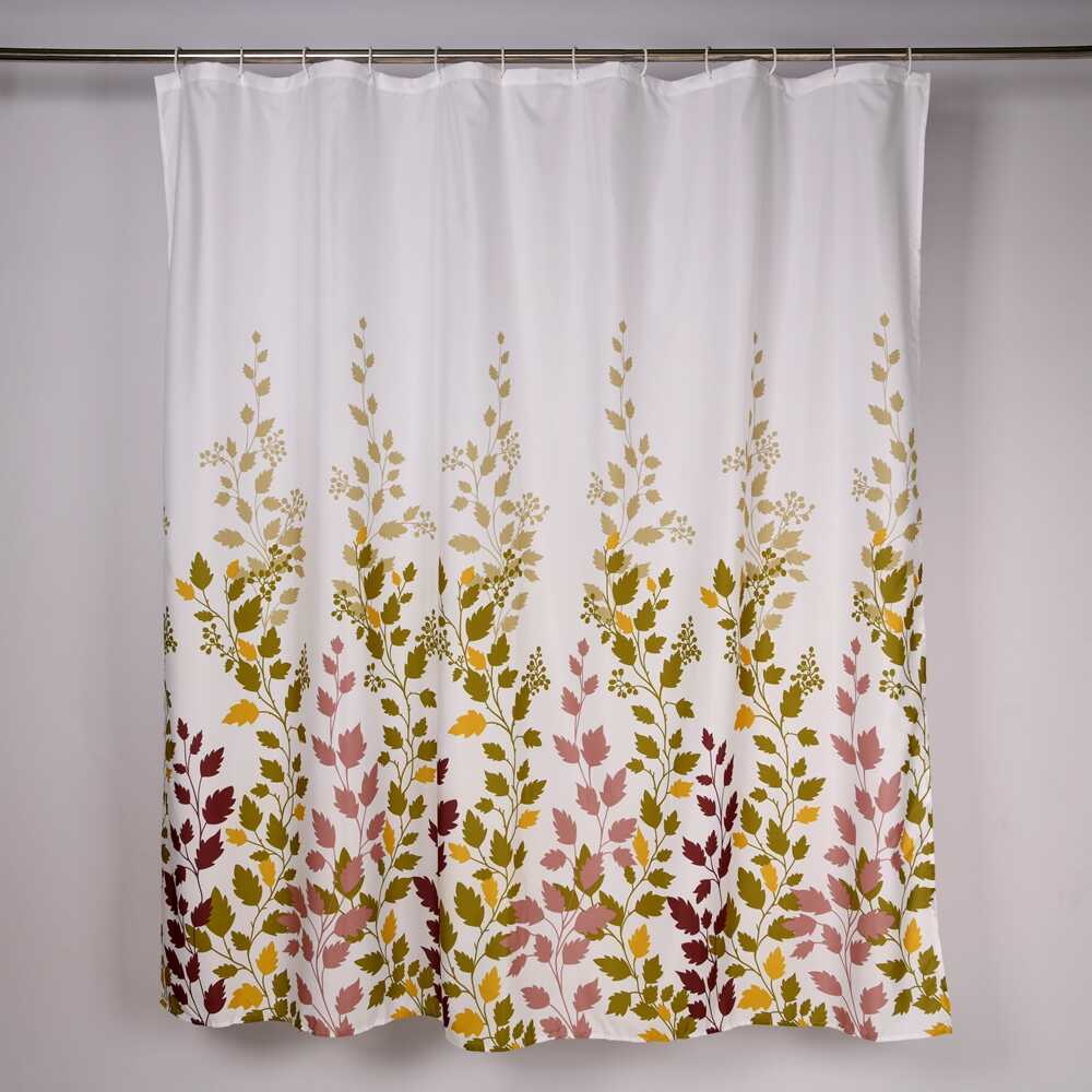 Cortina de Baño con Aros Naranja 180x180cm Poly Hojas