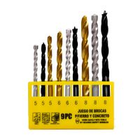 Set brocas madera, concreto y metal 9 piezas