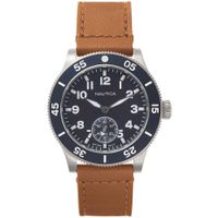 Reloj Nautica Houston NAPHST001 Acero Inox Correa De Cuero Marrón Azul