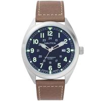 Reloj Nautica Battery Park NAPBTP002 Fecha Correa de Cuero Marrón Azul