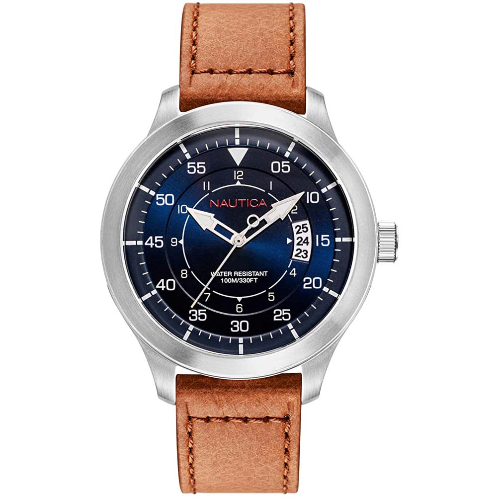 Reloj Nautica Point Loma NAPPLP901 Fecha Correa de Cuero Marrón Azul