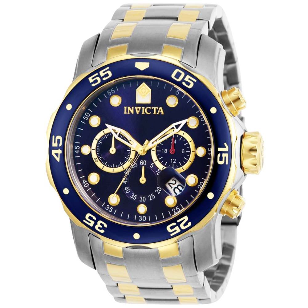 Reloj Invicta Pro Diver 0077 Fecha Cronometro Acero Inoxidable Plateado Dorado Azul