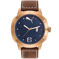 Reloj Puma Nevermind PU104261001 Correa De Cuero Marrón Dorado Azul