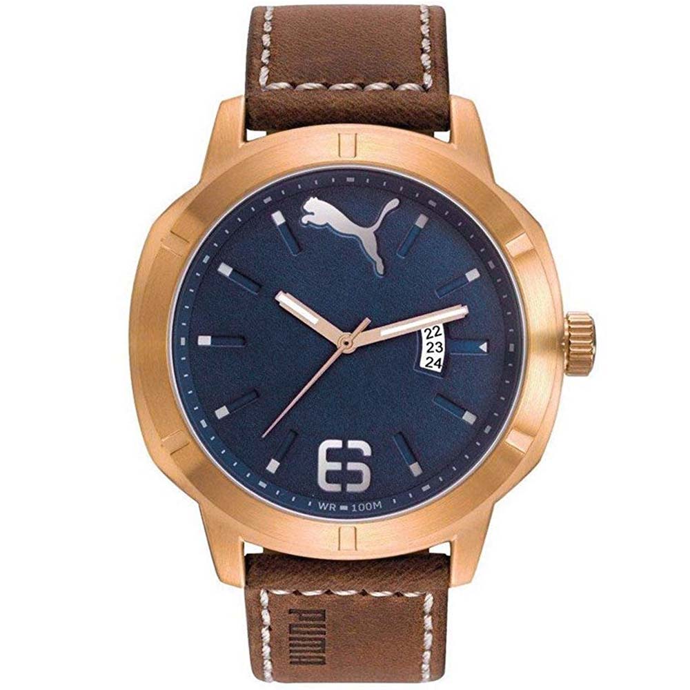 Reloj Puma Nevermind PU104261001 Correa De Cuero Marrón Dorado Azul