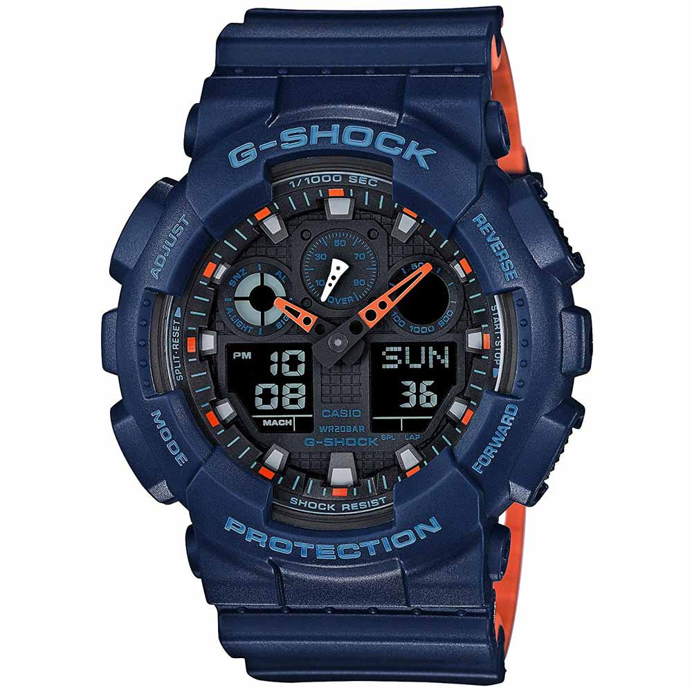 Reloj Casio G-Shock GA100L-2A Digital Analógico Acuático Resina Azul Naranja
