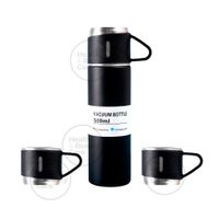 TERMO DE ACERO INOXIDABLE CON 2 TAZAS + BOLSA DE REGALO COLOR NEGRO