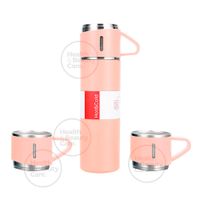 TERMO DE ACERO INOXIDABLE CON 2 TAZAS + BOLSA DE REGALO COLOR ROSADO