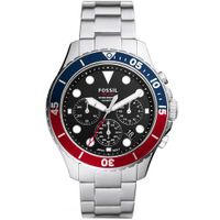 Reloj Fossil FB-03 FS5767 Fecha Cronómetro Acero Inoxidable Plateado Azul Rojo