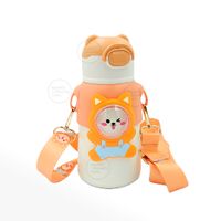 TERMO KAWAI 3D DE ANIMALITOS CON CORREA 500 ML - COLOR NARANJA