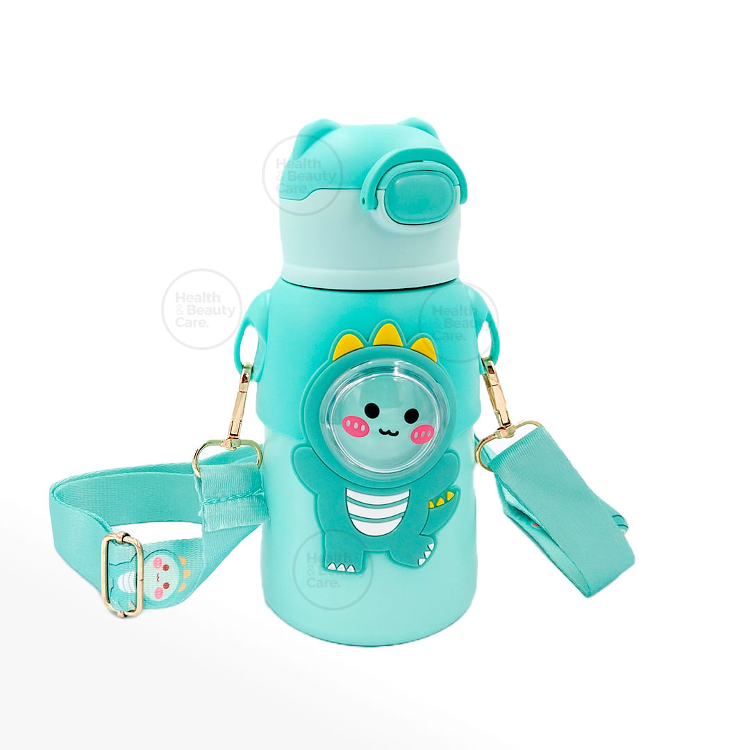 TERMO KAWAI 3D DE ANIMALITOS CON CORREA 500 ML - COLOR VERDE