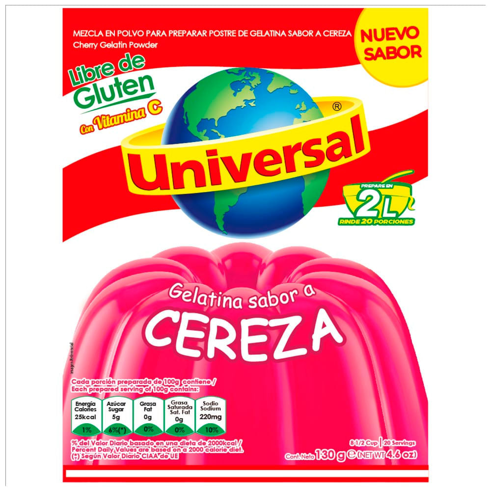 Gelatina UNIVERSAL Sabor a Cereza Bolsa 130g