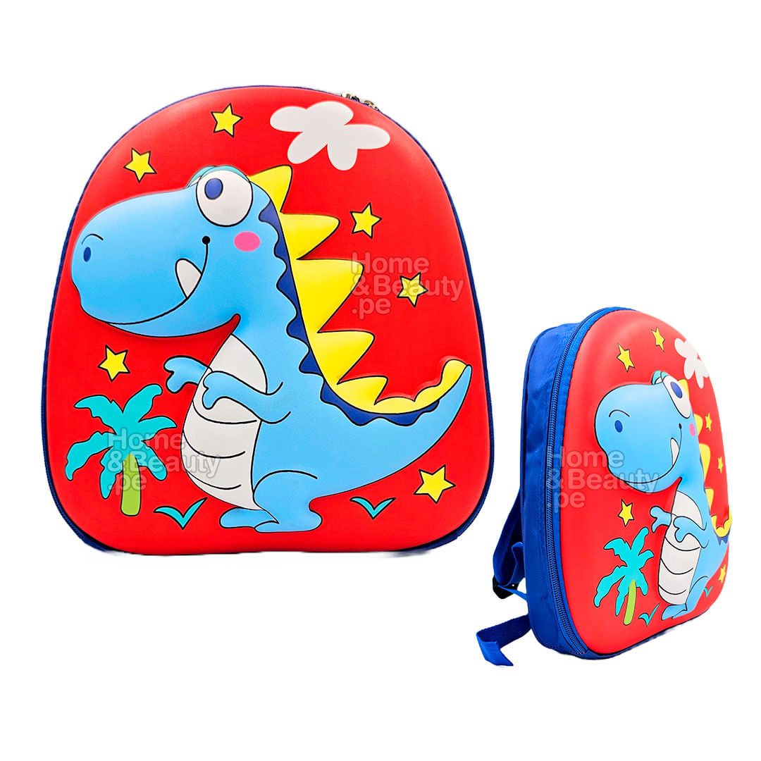MOCHILA KIDS KAWAI 3D MODELO DINO COLOR ROJO Y AZUL