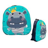MOCHILA KIDS KAWAI 3D MODELO HIPOPOTAMO COLOR CORAL Y AZUL
