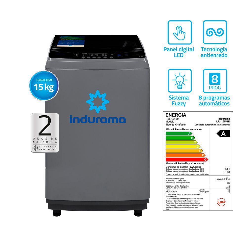 Lavadora Indurama LRI-15DGR 15Kg Gris Oscuro