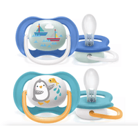 CHUPONES AVENT DE 6 A 18 MESES ULTRA AEREADOS ANATOMICOS PACK DE 2 UNI - MODELO BOTE + PINGÜINO NIÑO