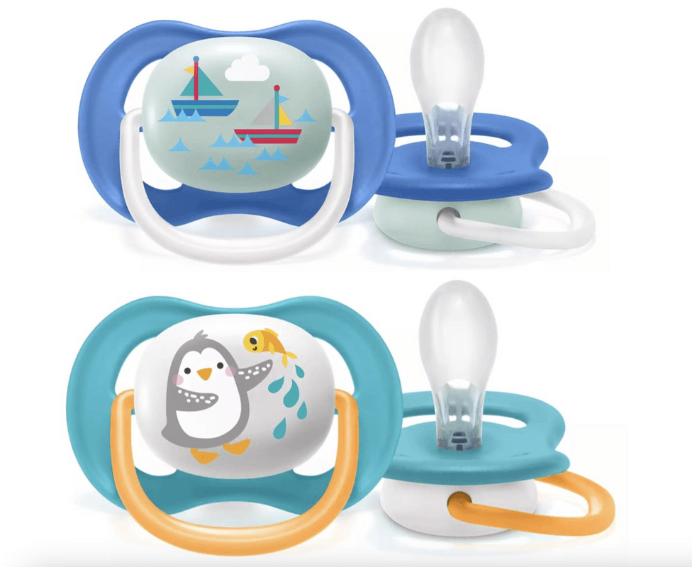 CHUPONES AVENT DE 6 A 18 MESES ULTRA AEREADOS ANATOMICOS PACK DE 2 UNI - MODELO BOTE + PINGÜINO NIÑO