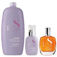Shampoo Anti Frizz Sin Sal 1000ml + Crema + Aceite Alfaparf Smooth