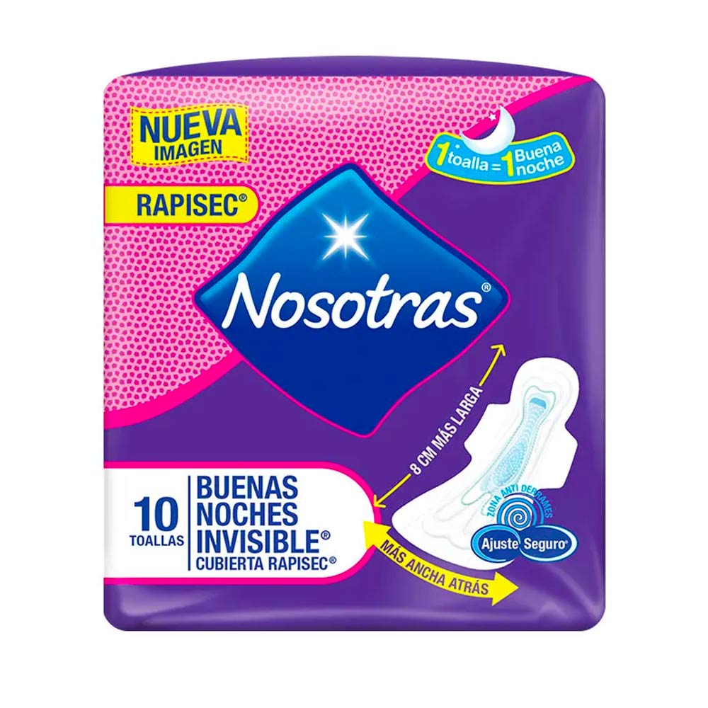 Toalla Higiénica NOSOTRAS Buenas Noches Invisible Rapisec Paquete 10un