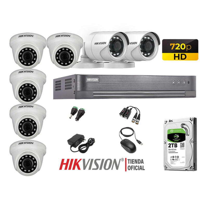 Kit 7 Cámaras Seguridad Hikvision Hd 720P + Disco 2Tb Oferta P2P Hdmi