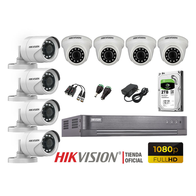 Kit 8 Cámaras Seguridad Hikvision Full Hd 1080P + Disco 2Tb Oferta P2P