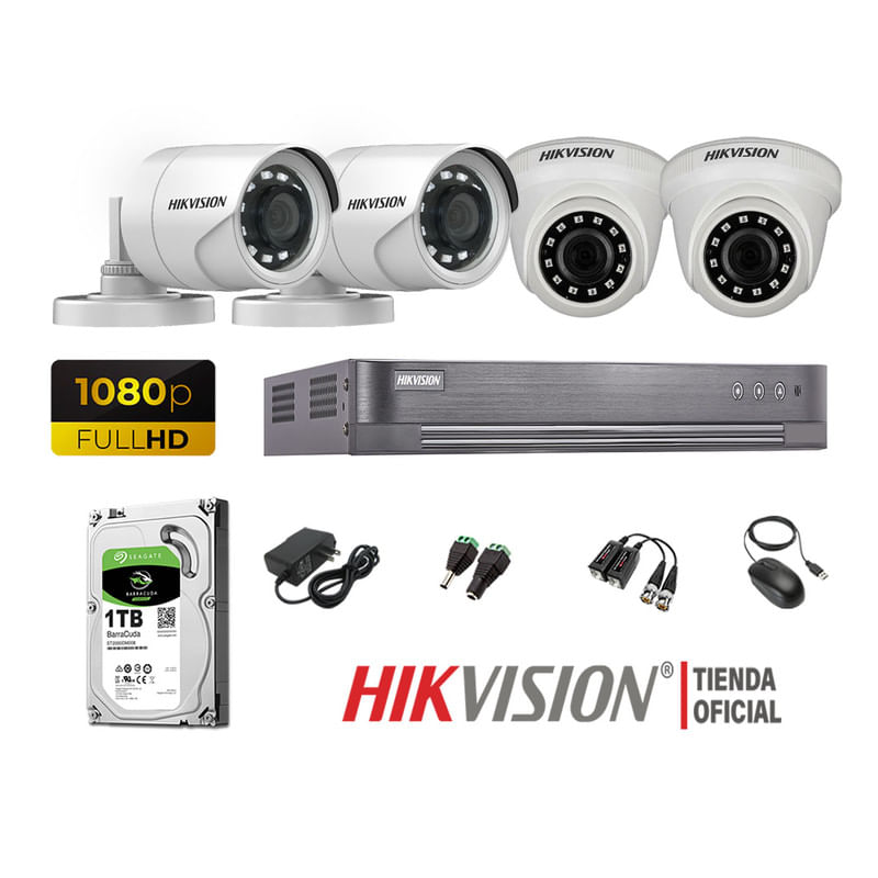 Kit 4 Cámaras Seguridad Hikvision Full Hd 1080P + Disco 1Tb Oferta P2P